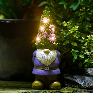 Goodeco Solar Garden Gnome Statue with Succulent Wreath and 5 Lights