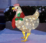 Christmas Light-Up Chicken with Scarf Holiday Decoration Outdoor Decor, Solar Powered with 50 Mini Lights
