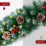 9Ft Pre-Lit Christmas Garland with Lights, Red Berries Branches Pine Cones Artificial