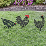 Metal Chicken & Rooster Garden Stakes, Set of 3 Decorative Animal Silhouette Stakes