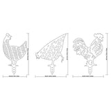Metal Chicken & Rooster Garden Stakes, Set of 3 Decorative Animal Silhouette Stakes