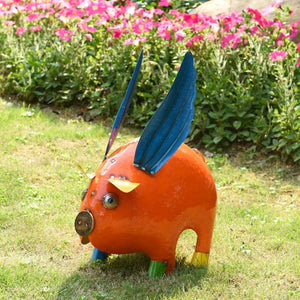 Stylecraft Steel Flying Pig Statue, 19.25 in. x 15.75 in. x 10 in.