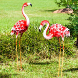 35" Tall Metal Pink Flamingo Pair, Steel Sculpture Outdoor Yard Garden Decor