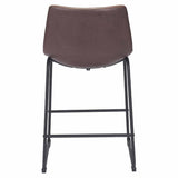 Zuo Modern Kai 24” Chairback Barstool, Vintage Brown Smart Counter Chair 2-Pack