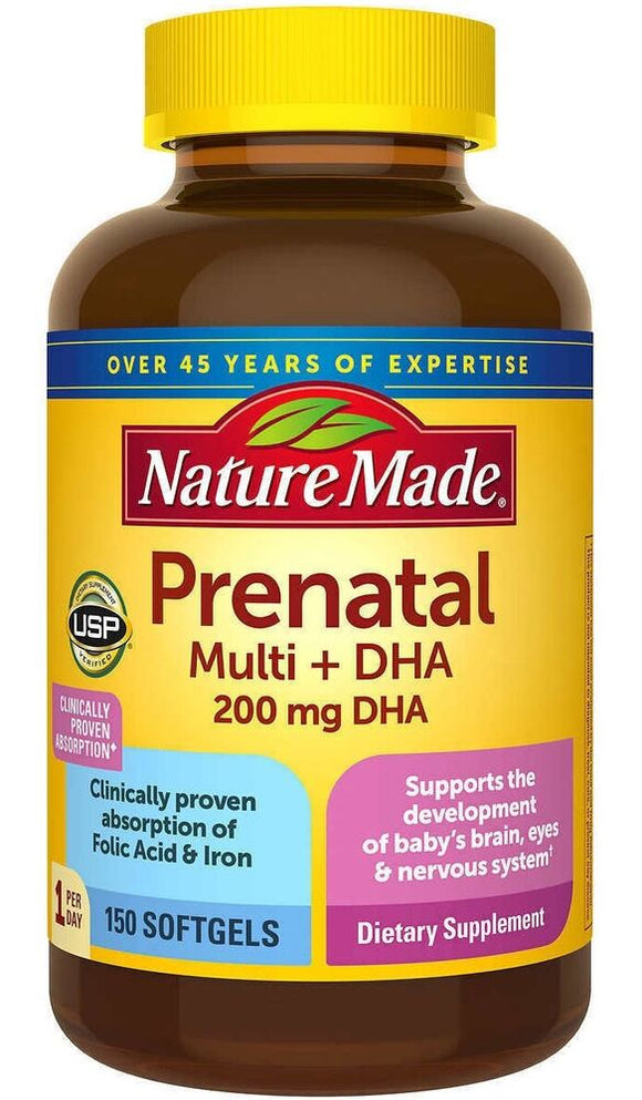 Nature Made Prenatal Multivitamins + DHA 200mg Dietary Supplement, 150 Softgels