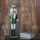 24" Wooden Christmas Nutcracker, Green and Gold King with Sword