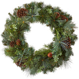24” Christmas Pre-Lit LED Greenery Artificial Wreath For Holiday Décor