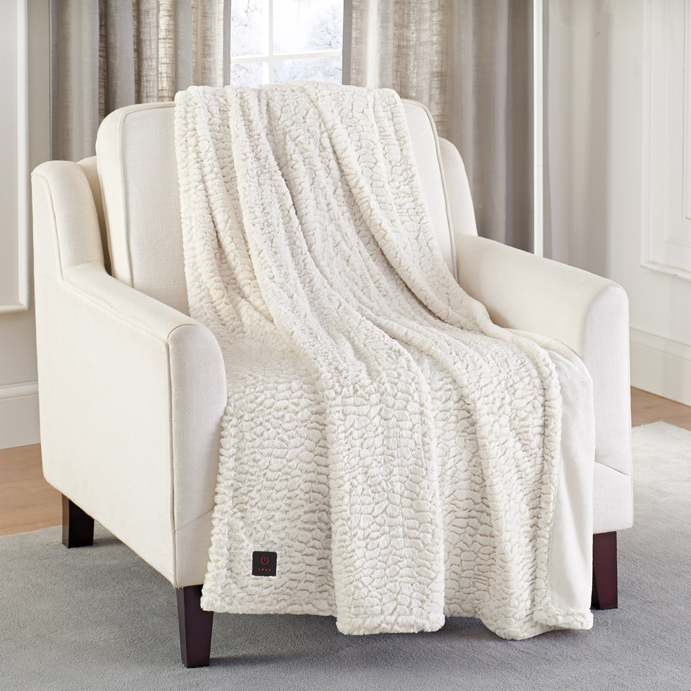 Brookstone heated plush discount throw