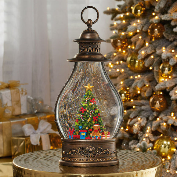 Holiday Lantern Globe with LED Lights, Illuminated Water Globe with Glitter