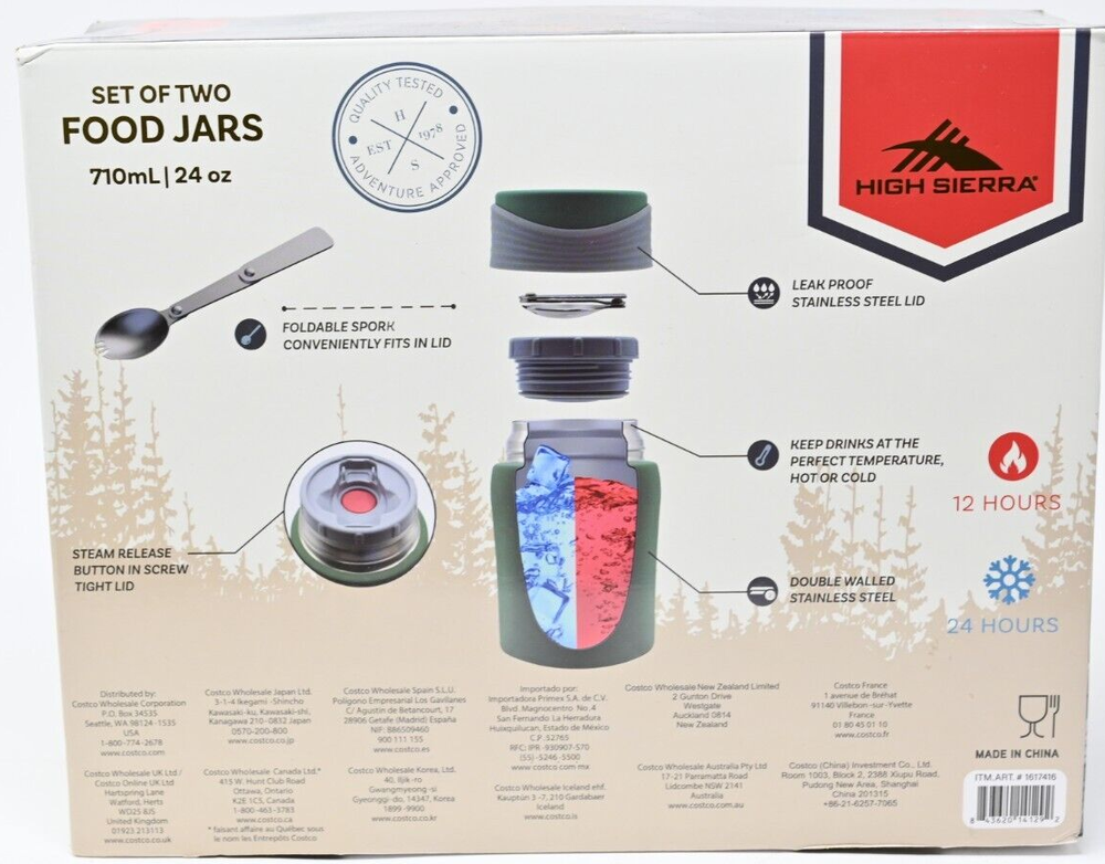 High Sierra Food Jar Stainless Steel Vacuum Insulated w/ Foldable Spork 2Pk  24oz 