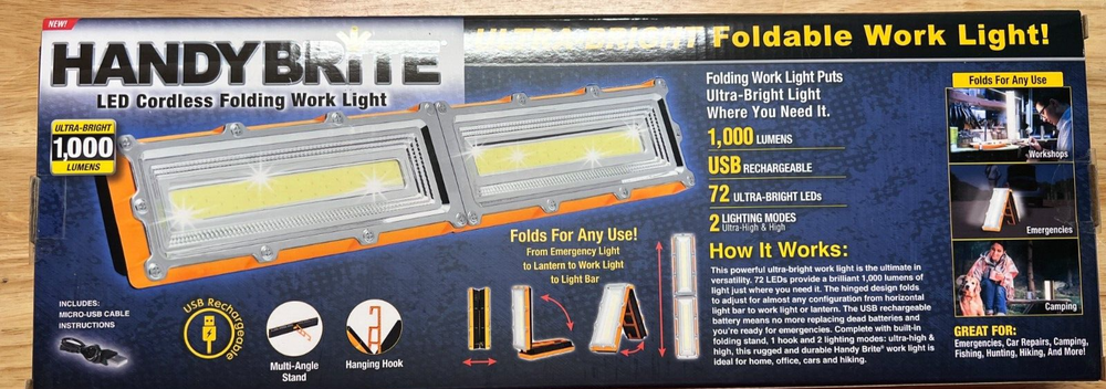 HANDY BRITE Ultra-Bright LED Foldable Work Light, 1000 Lumens USB  Rechargable – Homesmartcamera