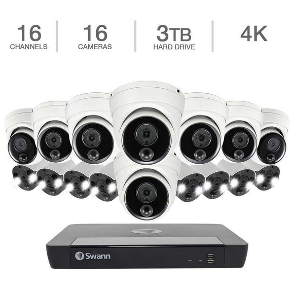 Swann 16-Channel 4K Ultra HD 3TB NVR Security System, 16 4K Dome & Bullet Cameras