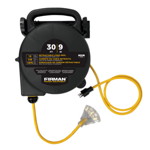 Firman 30’ Retractable Power Cord with LED Power Indicator Light 30’ Length Retr