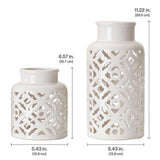 Elements White Pierced Ceramic Vase/Hurricane, 2-piece Set