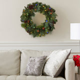 24” Christmas Pre-Lit LED Greenery Artificial Wreath For Holiday Décor