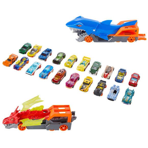 Hot Wheels City Battling Creature Transports with 20 Die-Cast Cars