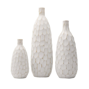 Elements White Ceramic Textured Pebble Vase Set, 3-Piece Vase Set