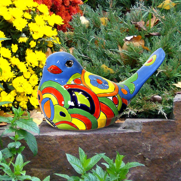 Saltillo Talavera Style Garden Ceramic Bird Statue, 12” L x 7” W x 7” H