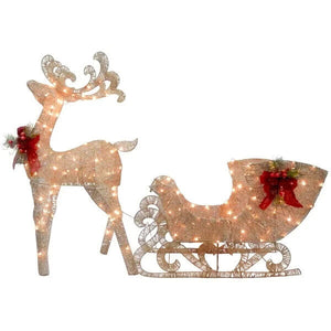 Reindeer Pulling Sleigh Lighted Display