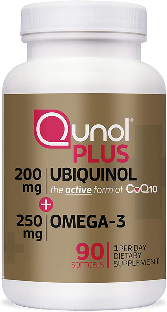 Qunol Plus Ubiquinol CoQ10 200mg with Omega 3 250mg, 90 Softgels Heart Nutrition