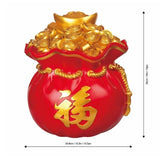 Chinese Fortune Golden Treasure Basin Statue Coin Bank Ingot Money Bag Figurine