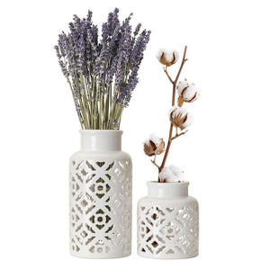 Elements White Pierced Ceramic Vase/Hurricane, 2-piece Set