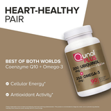 Qunol Plus Ubiquinol CoQ10 200mg with Omega 3 250mg, 90 Softgels Heart Nutrition