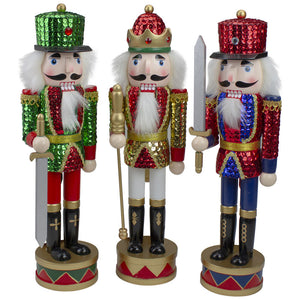 Wood Sequin Jacket Christmas Nutcracker, Set of 3