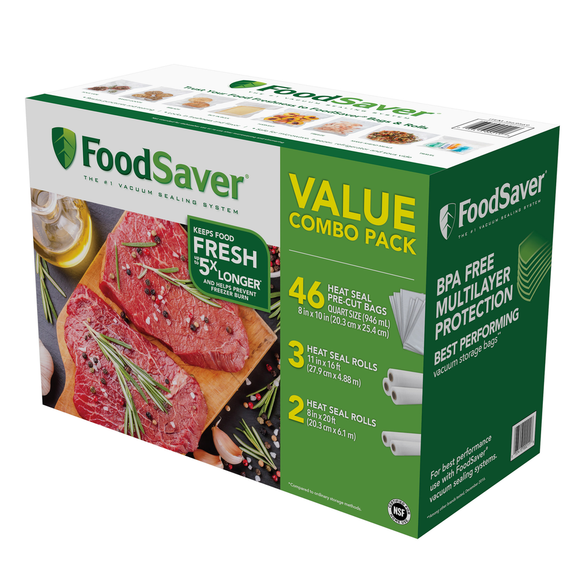FoodSaver Vacuum Sealer Bag and Roll Combo Pack, Seal Rolls and Quart Bags