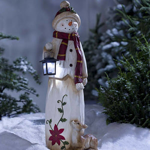 Christmas Outdoor Yard Ornaments Woodland Snowman With Solar Lantern