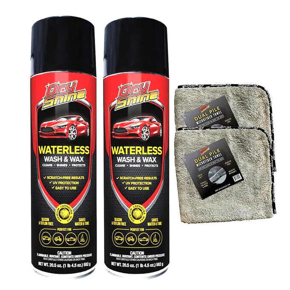 Dry Shine Waterless Car Wash And Wax, 2-pack + Microfiber Towel Kit