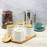 Elama 13pc Ceramic Spice, Jam and Salsa Jars with Bamboo Lids & Serving Spoons