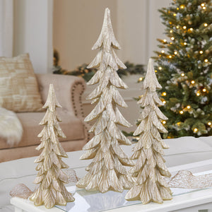 3 Winter Polyresin Trees, Set of 3 Christmas Winter Trees