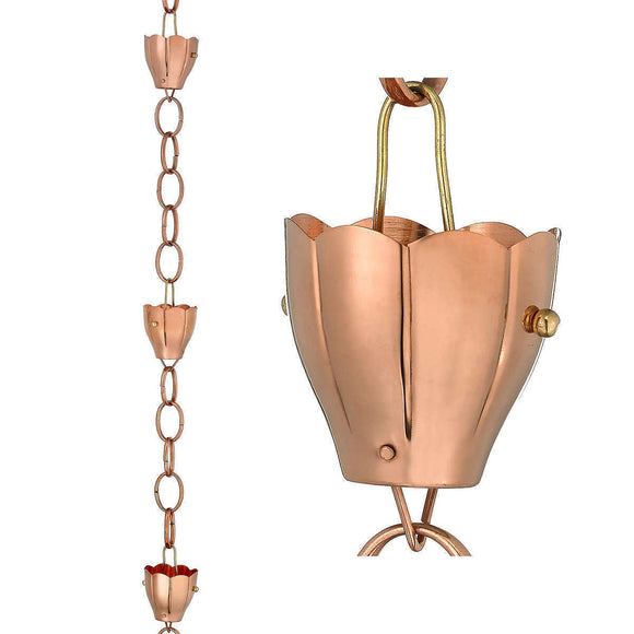 The Crocus Rain Chain by Good Directions, Pure Copper Chains