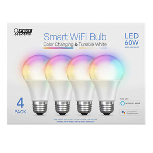 Feit Electric Smart WiFi Bulb Color Changing And Tunable White, 4-pack LED 60W