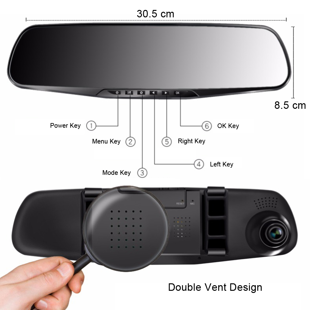 4.3 inch Dash Camera Car Camera Dvr Vehicle Dual Lens Rearview Mirror Auto  Dashcam Recorder Registrator Dash Cam In Car Full HD