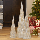 36" Tall Holiday Cone Trees W/Multicolor LED Lights, 3-piece Christmas Trees