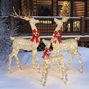 Christmas Lighted LED Deer Family, 3 Majestic Deer Steady on or Twinkling